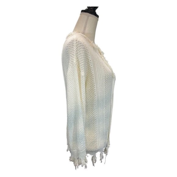 POL‎ Womens Small Oversized Distressed Sweater White Light Blue Ombre Tie Neck - Picture 4 of 8